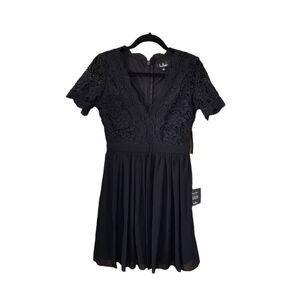 Lulus black angel in disguise lace crochet overlay dress chiffon size small